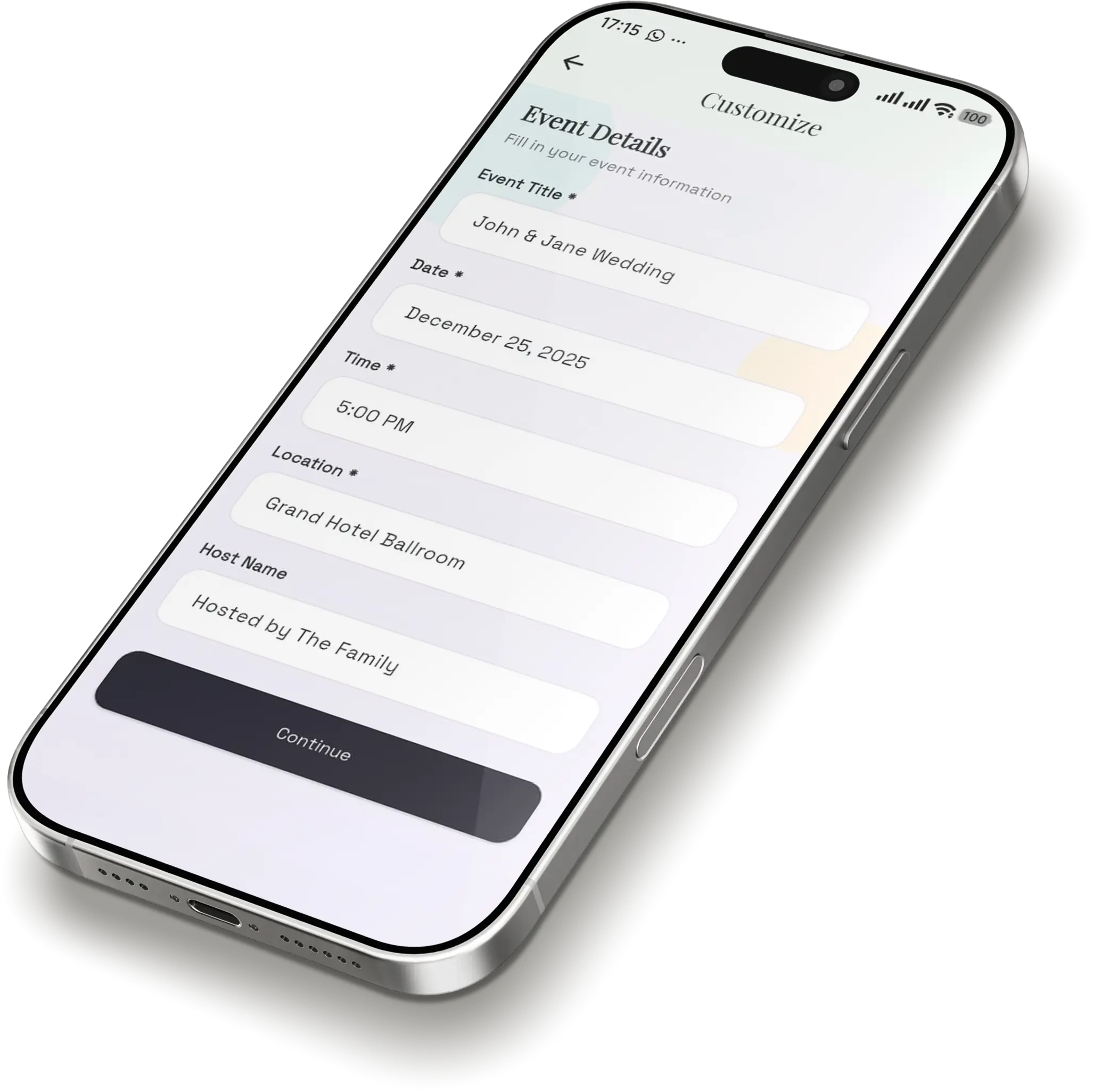 Customize event details screen