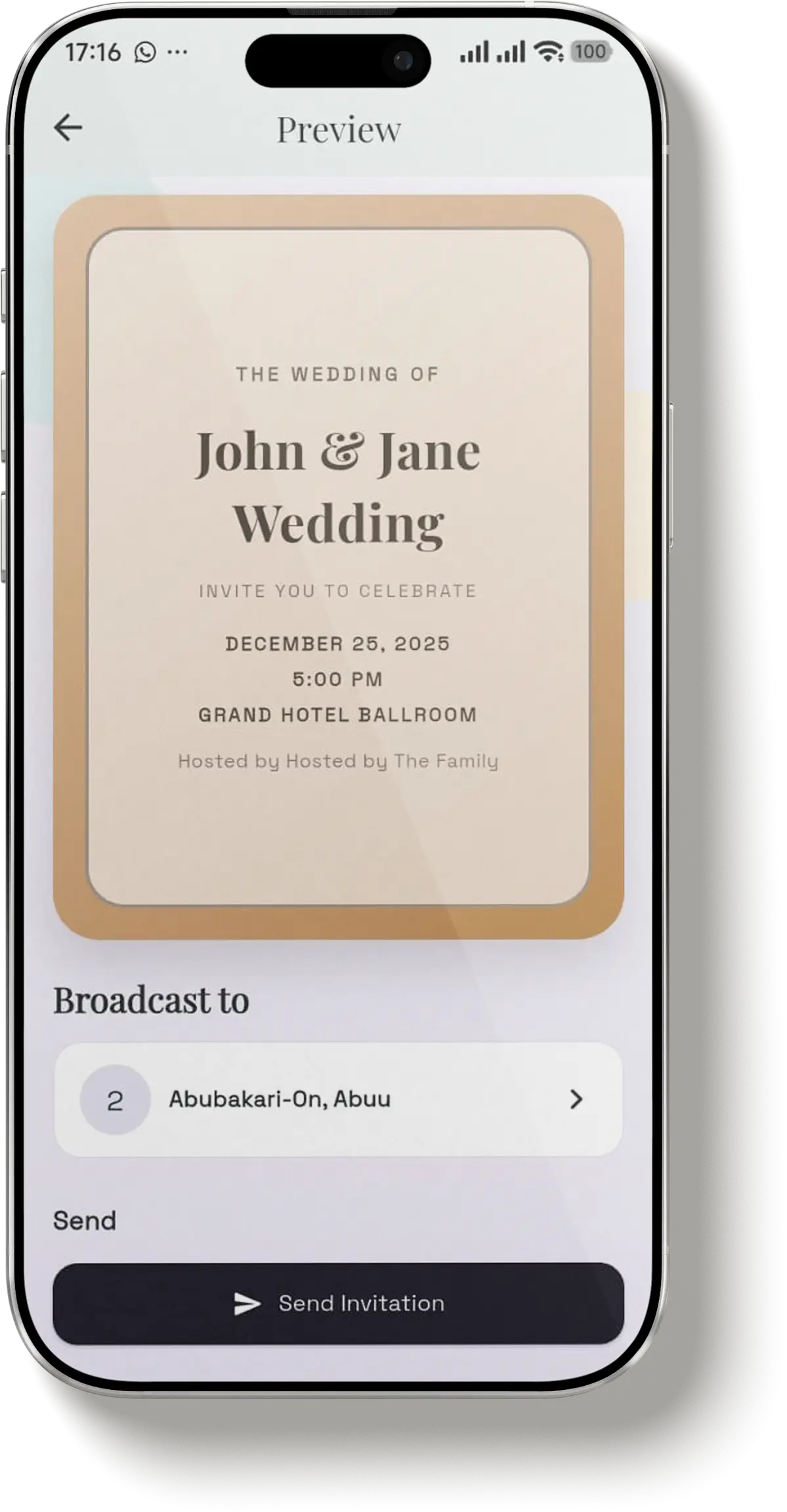 Invitation preview and send screen